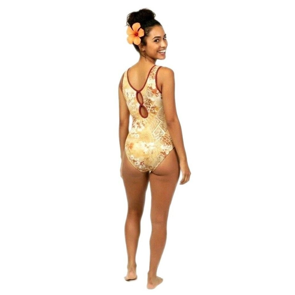 Satara VTG Tropical Foiled Floral Abstract Keyhole Tank Leotard Juniors M (ASP)